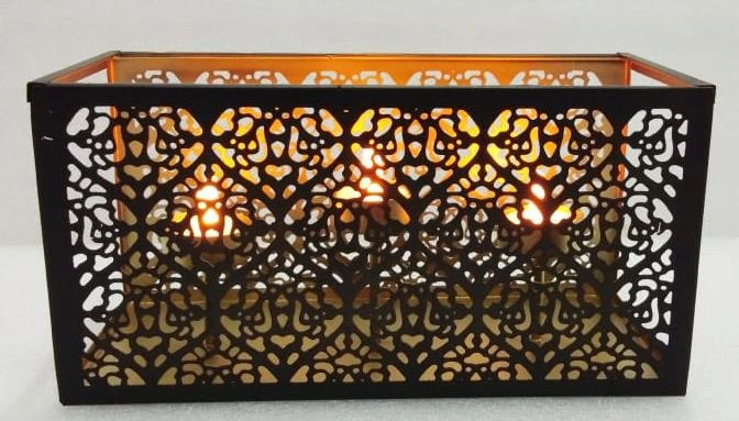 T light Holder Flat Rec x3 25x13cm